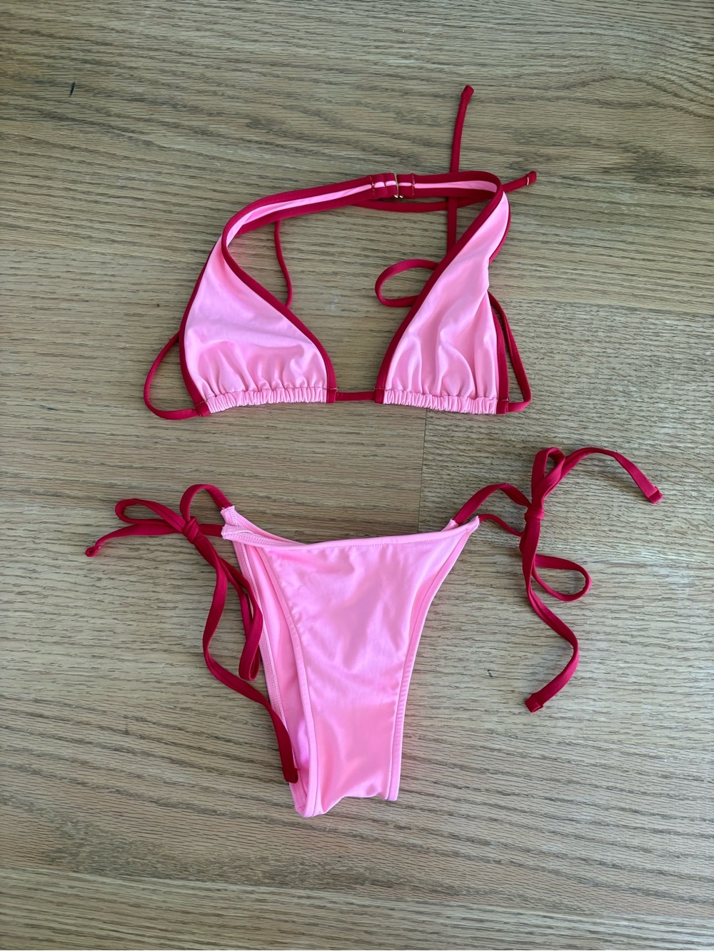 Pink Two-Tone Triangle String Bikini Set